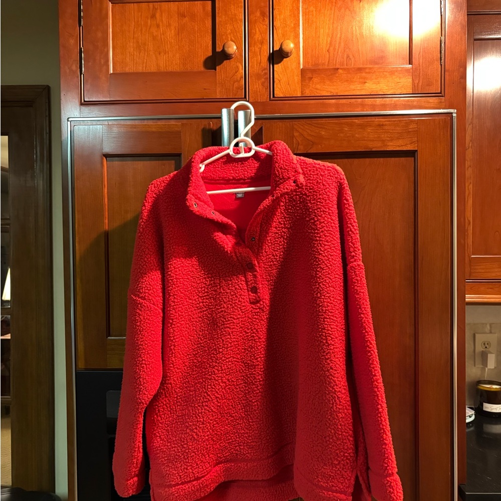 aerie Red Sherpa-Lined Pullover